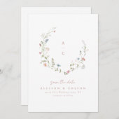 Elegante Wildblume Rustic Boho Wedding Monogramm Save The Date (Vorne/Hinten)