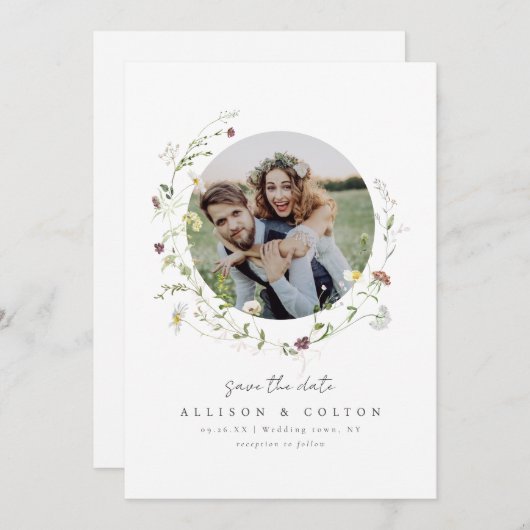 Elegante Wildblume Rustic Boho Wedding Monogramm Save The Date (Vorne/Hinten)