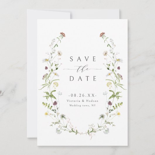Elegante Wildblume Rustic Boho Wedding Save The Date (Vorderseite)