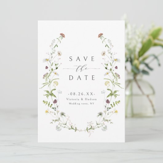 Elegante Wildblume Rustic Boho Wedding Save The Date (Stehend Vorderseite)