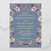 Elegante Wildblume Rustic Periwinkle Wedding Folieneinladung (Vorderseite)