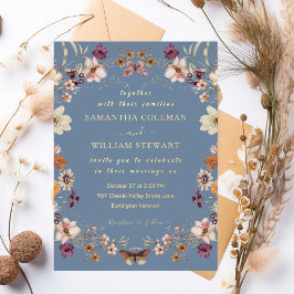 Elegante Wildblume Rustic Periwinkle Wedding Folieneinladung