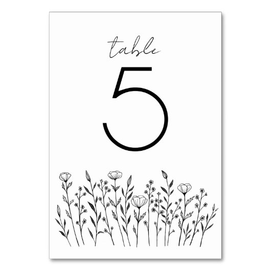 Elegante Wildblume Rustikal Tischnummer (Rückseite)