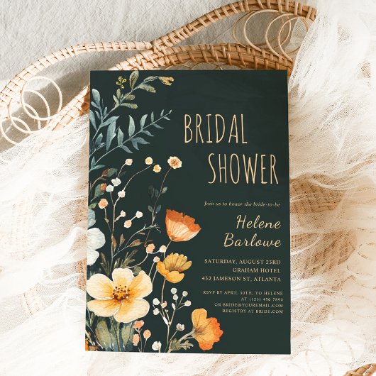 Elegante Wildblume Rustikales Moody-Brautparty Einladung