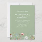 Elegante Wildblume Sage Green Wedding Einladung (Vorderseite)
