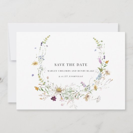 Elegante Wildblume Save the Date (Vorderseite)