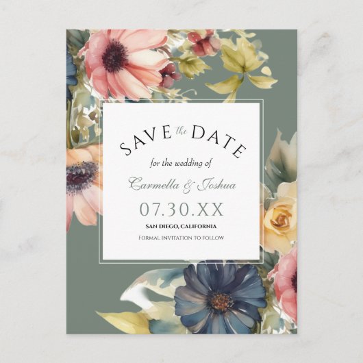 Elegante Wildblume Save the Date Postkarte (Vorderseite)