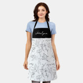 Elegante Wildblume Schwarz Weiß Benutzername Schürze (Getragen)