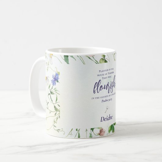 Elegante Wildblume Scripture Personalisiert Kaffeetasse (Vorderseite Links)