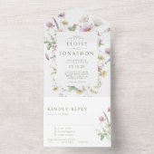 Elegante Wildblume Soft Pastel Botanische Hochzeit All In One Einladung (Innen Boden)