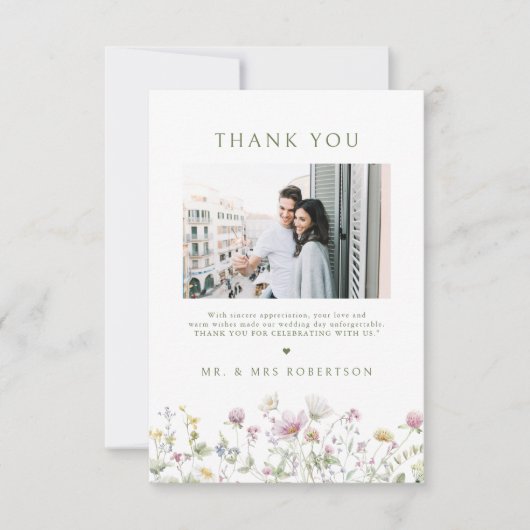 Elegante Wildblume Soft Pastel Botanische Hochzeit Dankeskarte (Vorderseite)