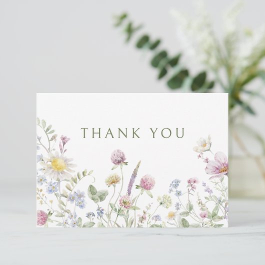 Elegante Wildblume Soft Pastel Botanische Hochzeit Dankeskarte (Stehend Vorderseite)