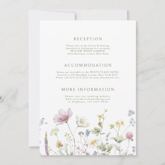 Elegante Wildblume Soft Pastel Botanische Hochzeit Einladung (Rückseite)