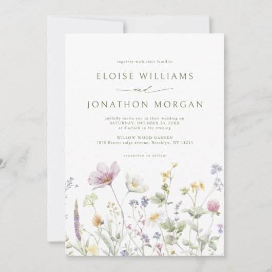 Elegante Wildblume Soft Pastel Botanische Hochzeit Einladung (Vorderseite)