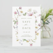 Elegante Wildblume Soft Pastel Botanische Hochzeit Save The Date (Stehend Vorderseite)