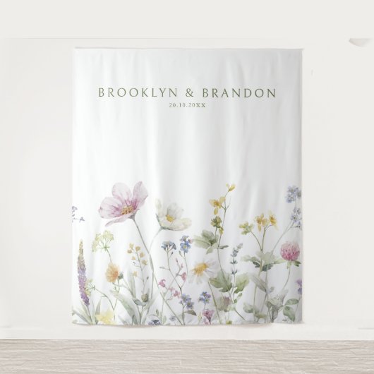 Elegante Wildblume Soft Pastel Botanische Hochzeit Wandteppich (Vorderseite)