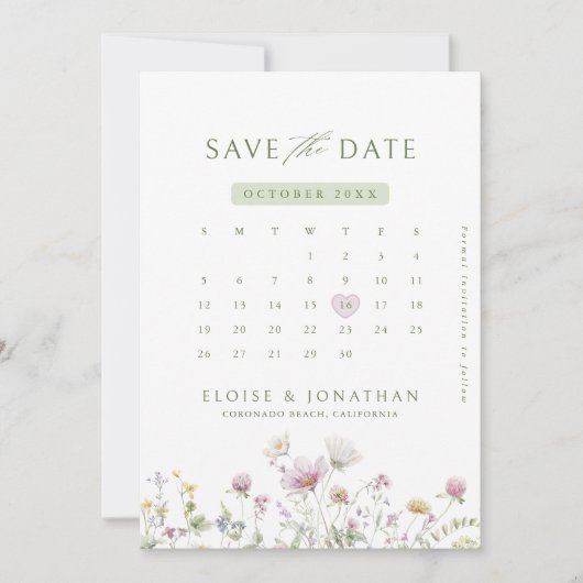 Elegante Wildblume Soft Pastel Botanisches Foto Save The Date (Vorderseite)
