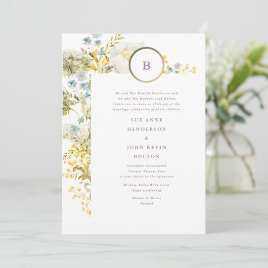 Elegante Wildblume Spring Boho Pampas Wedding Einladung (Stehend Vorderseite)