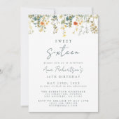 Elegante Wildblume Sweet 16 Geburtstag Einladung (Vorderseite)