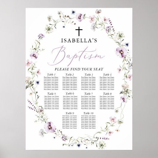 Elegante Wildblume Taufe Girl Seating Chart Poster (Vorne)