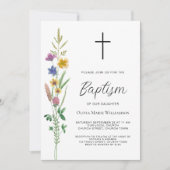 Elegante Wildblume Taufen Einladung (Vorderseite)