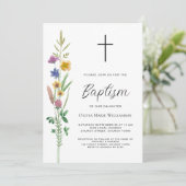 Elegante Wildblume Taufen Einladung (Stehend Vorderseite)