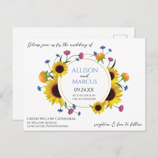 Elegante Wildblume thematische Hochzeit Einladung Postkarte (Vorne/Hinten)