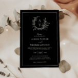 Elegante Wildblume Wappen Monogram Wedding Einladung<br><div class="desc">Klassische Schwarz-Weiß-Wildblume Wappen & Monogramm Hochzeitseinladung.</div>