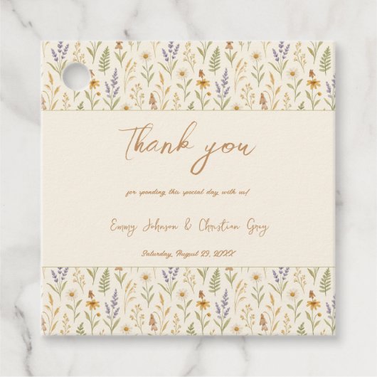 Elegante Wildblume Wasserfarbe Hochzeit Geschenkanhänger (Vorderseite)