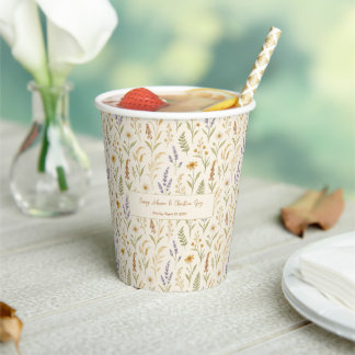 Elegante Wildblume Wasserfarbe Hochzeit Pappbecher