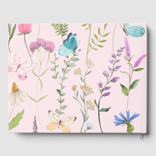 Elegante Wildblume Wasserfarbe Rosa Kinderdusche Gästebuch (Rückseite)