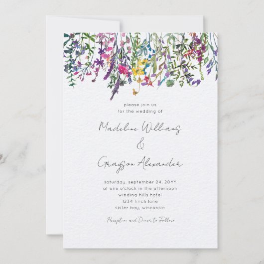 Elegante Wildblume Wasserfarben Einladung (Vorderseite)