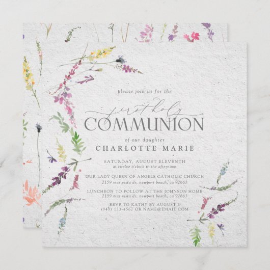 Elegante Wildblume Wasserfarben erste Kommune Einladung (Vorne/Hinten)