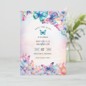 Elegante Wildblume Wasserfarben Schmetterling Einladung (Stehend Vorderseite)