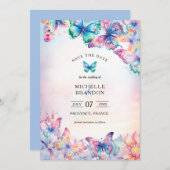 Elegante Wildblume Wasserfarben Schmetterling Einladung (Vorne/Hinten)