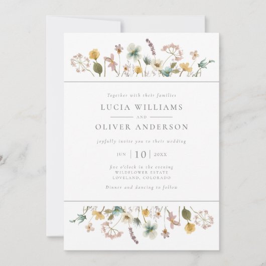 Elegante Wildblume Wasserfarbene Hochzeit Einladung (Vorderseite)