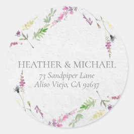 Elegante Wildblume Wasserfarbene Rücksendeadresse Runder Aufkleber