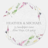 Elegante Wildblume Wasserfarbene Rücksendeadresse Runder Aufkleber (Vorderseite)