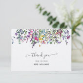 Elegante Wildblume Wasserfarbenes Brautparty Dankeskarte (Stehend Vorderseite)