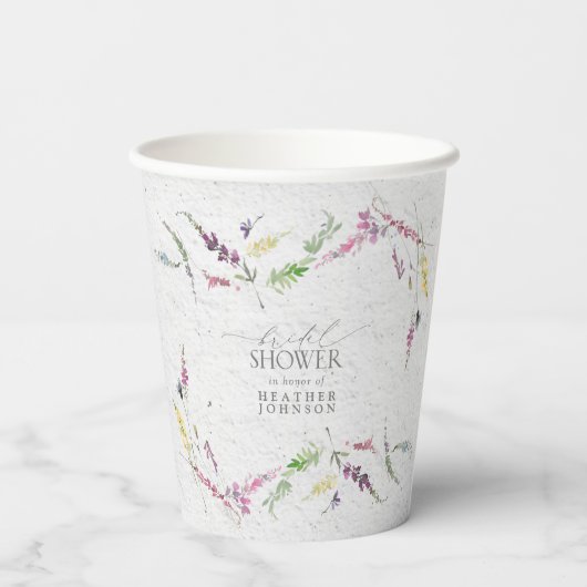 Elegante Wildblume Wasserfarbenes Brautparty Pappbecher (Rückseite)