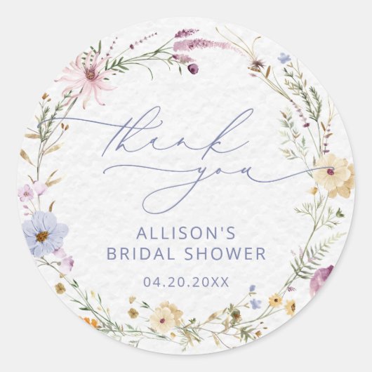 Elegante Wildblume Wasserfarbenes Brautparty Runder Aufkleber (Vorderseite)