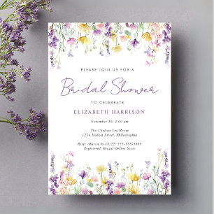 Elegante Wildblume Watercolor Lila Brautparty Einladung