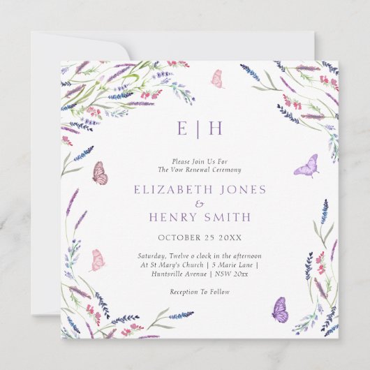 Elegante Wildblume Watercolor Wreath Parco Civico- Einladung (Vorderseite)