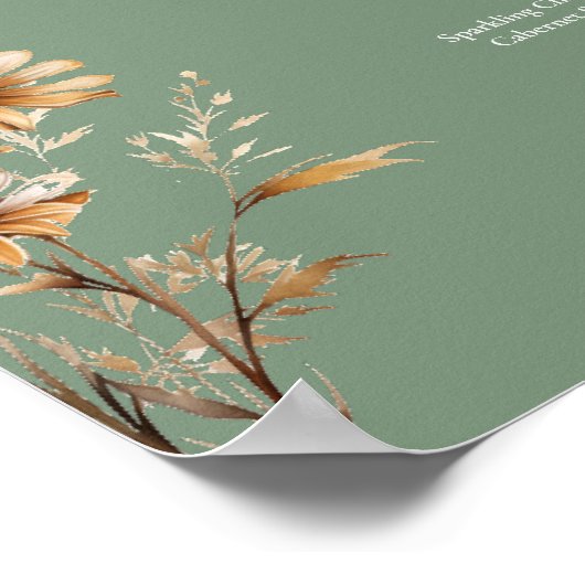 Elegante Wildblume Wedding Drinks Bar Menu Poster (Ecke)