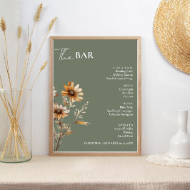 Elegante Wildblume Wedding Drinks Bar Menu Poster