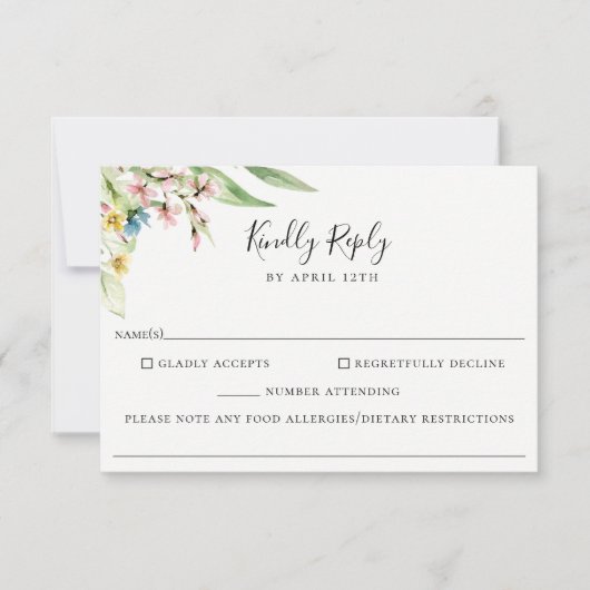Elegante Wildblume Wedding Food Allergy RSVP Card (Vorderseite)