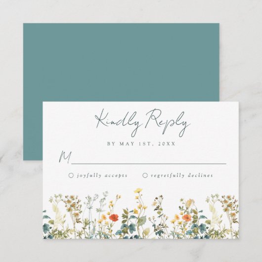Elegante Wildblume Wedding RSVP Card Karte (Vorne/Hinten)