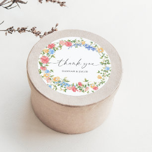 Elegante Wildblume Wedding Vielen Dank Runder Aufkleber