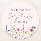 Elegante Wildblume Weiß Rosa Babydusche Runder Pappuntersetzer (Vorderseite)