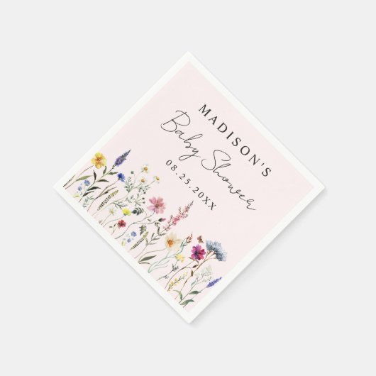 Elegante Wildblume Weiß Rosa Babydusche Serviette (Ecke)